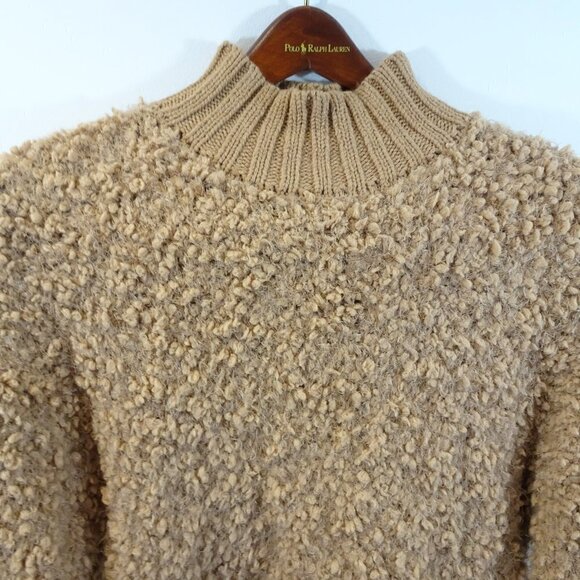 Express Tan Oversized Fuzzy Sweater Size S Cozy Comfy Nubby Mock Turtleneck - Picture 2 of 6